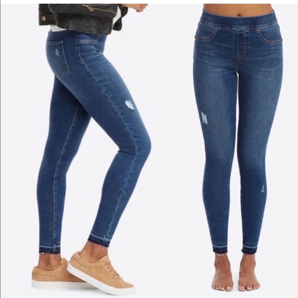 SPANX High Rise Distressed Ankle Skinny Jeans Jeggings Large